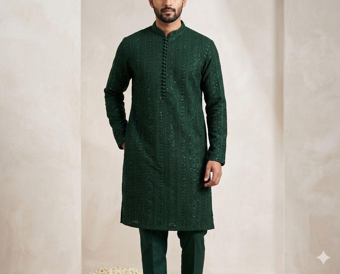 Bottle Green Sequin Royal Kurta