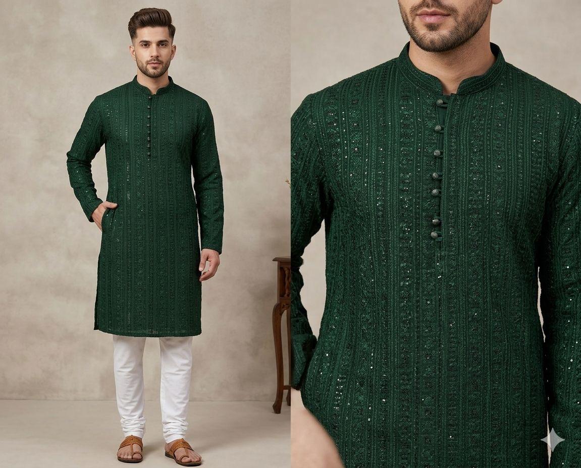 Bottle Green Sequin Kurta 2