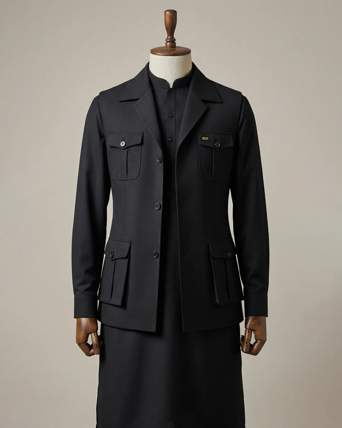 Black Safari-Style Field Jacket