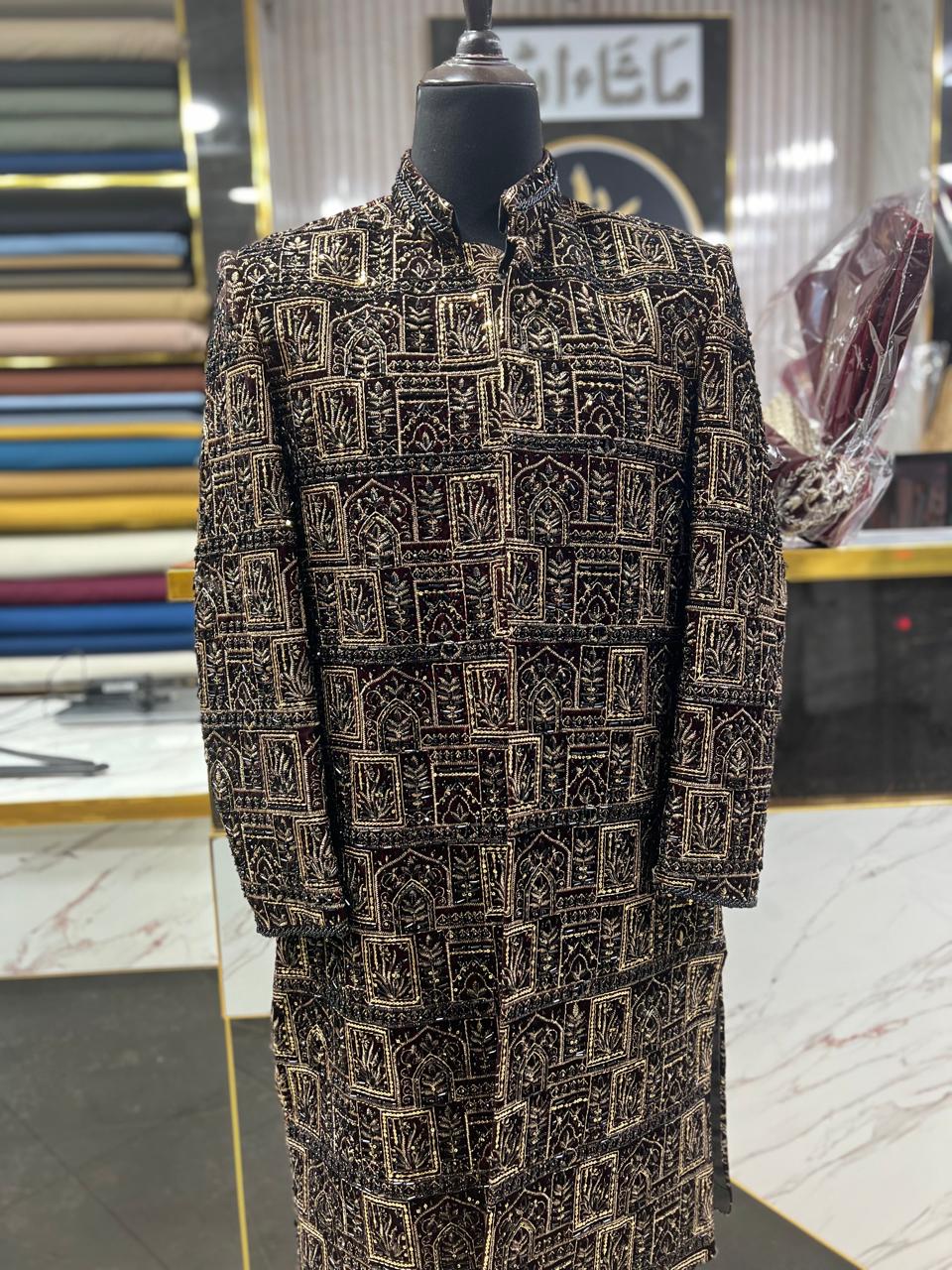 Crimson Velvet Sherwani